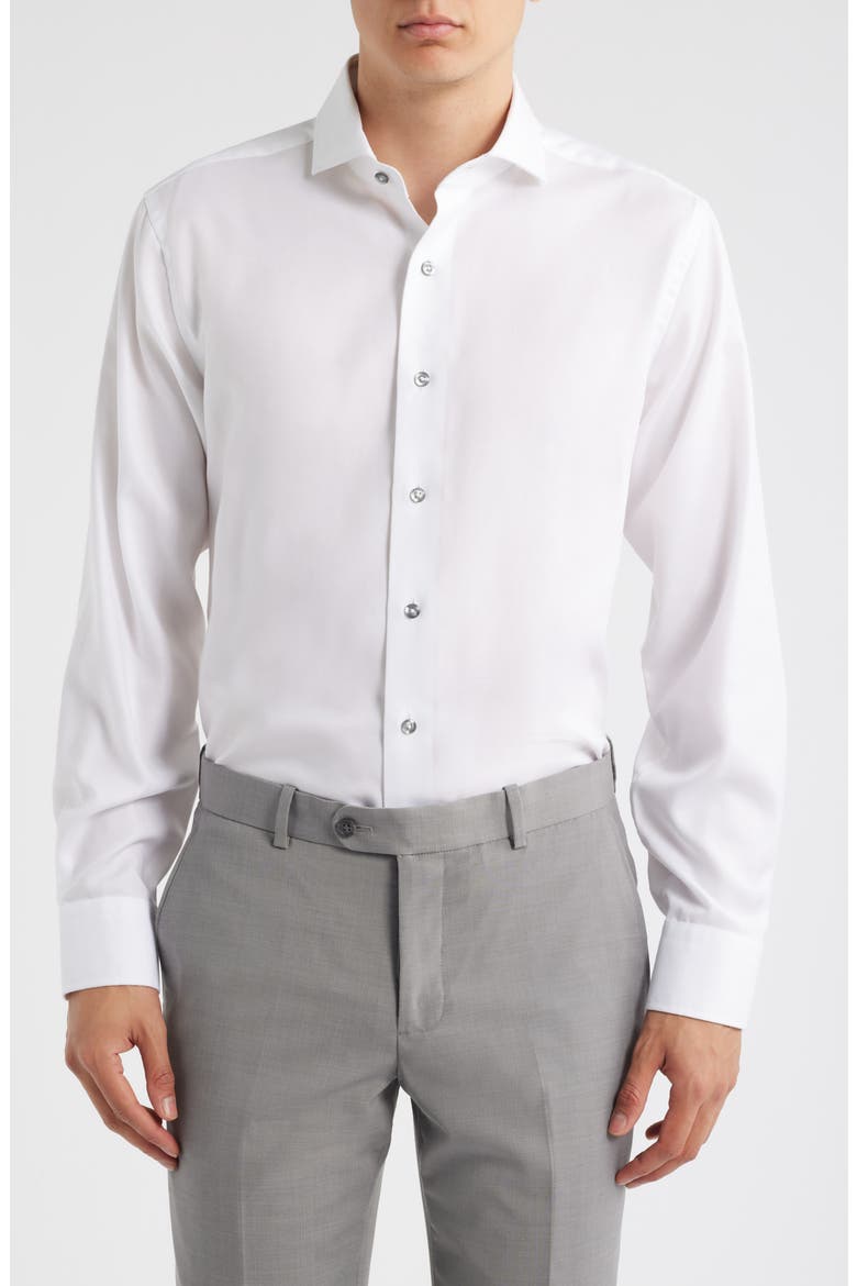 Trim Fit Textured White Cotton Dress Shirt, Main, color, WHITE