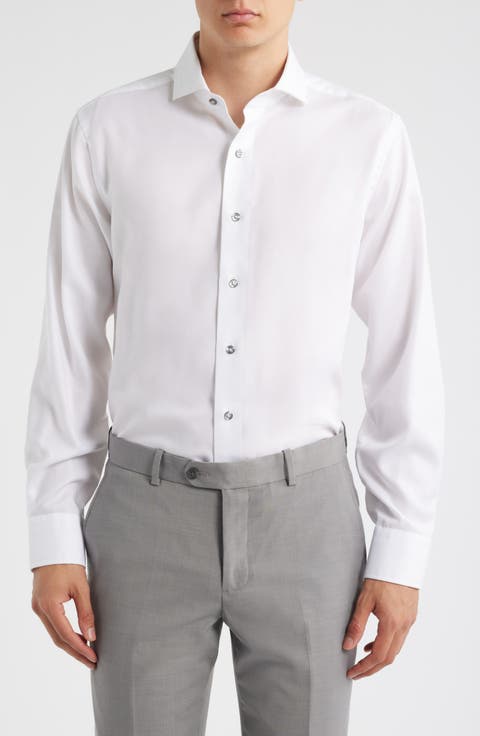 Trim Fit Textured White Cotton Dress Shirt (Regular, Big & Tall)