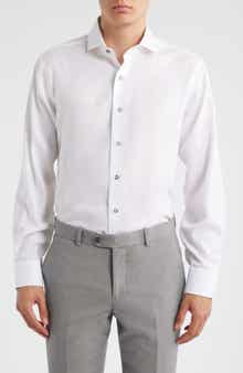 Lorenzo Uomo Trim Fit Textured White Cotton Dress Shirt