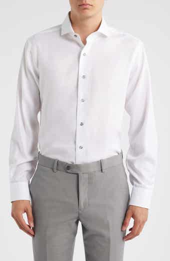 Lorenzo Uomo Trim Fit Textured White Cotton Dress Shirt