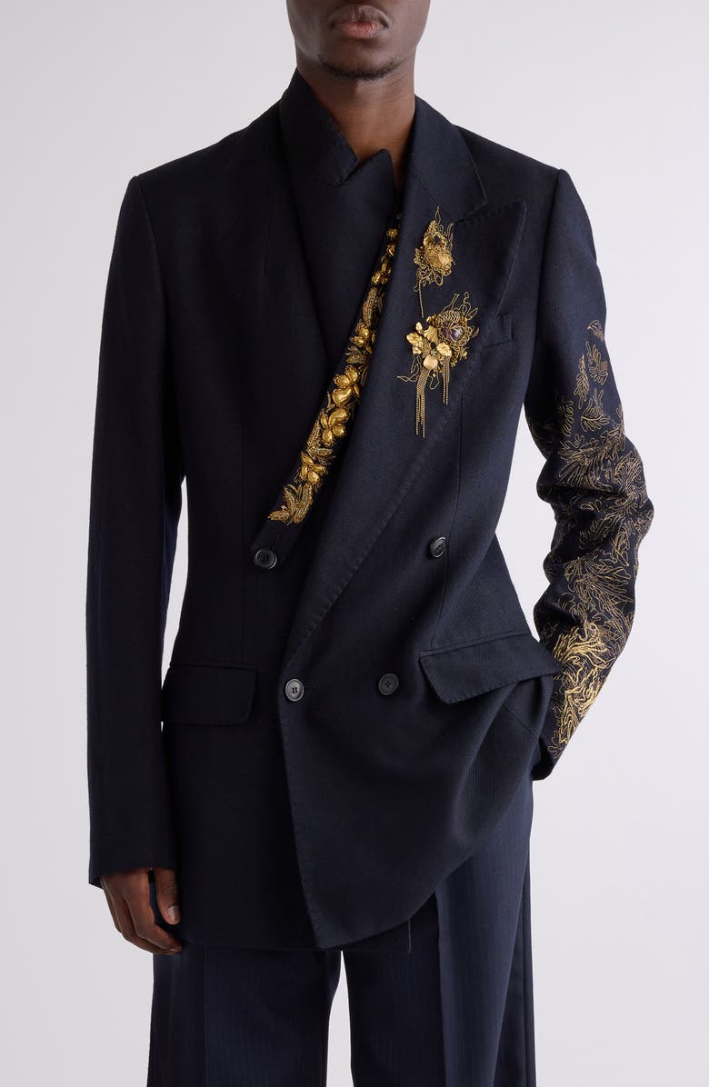 Dries Van Noten Barton Embellished Wool Blend Jacket, Main, color, Navy