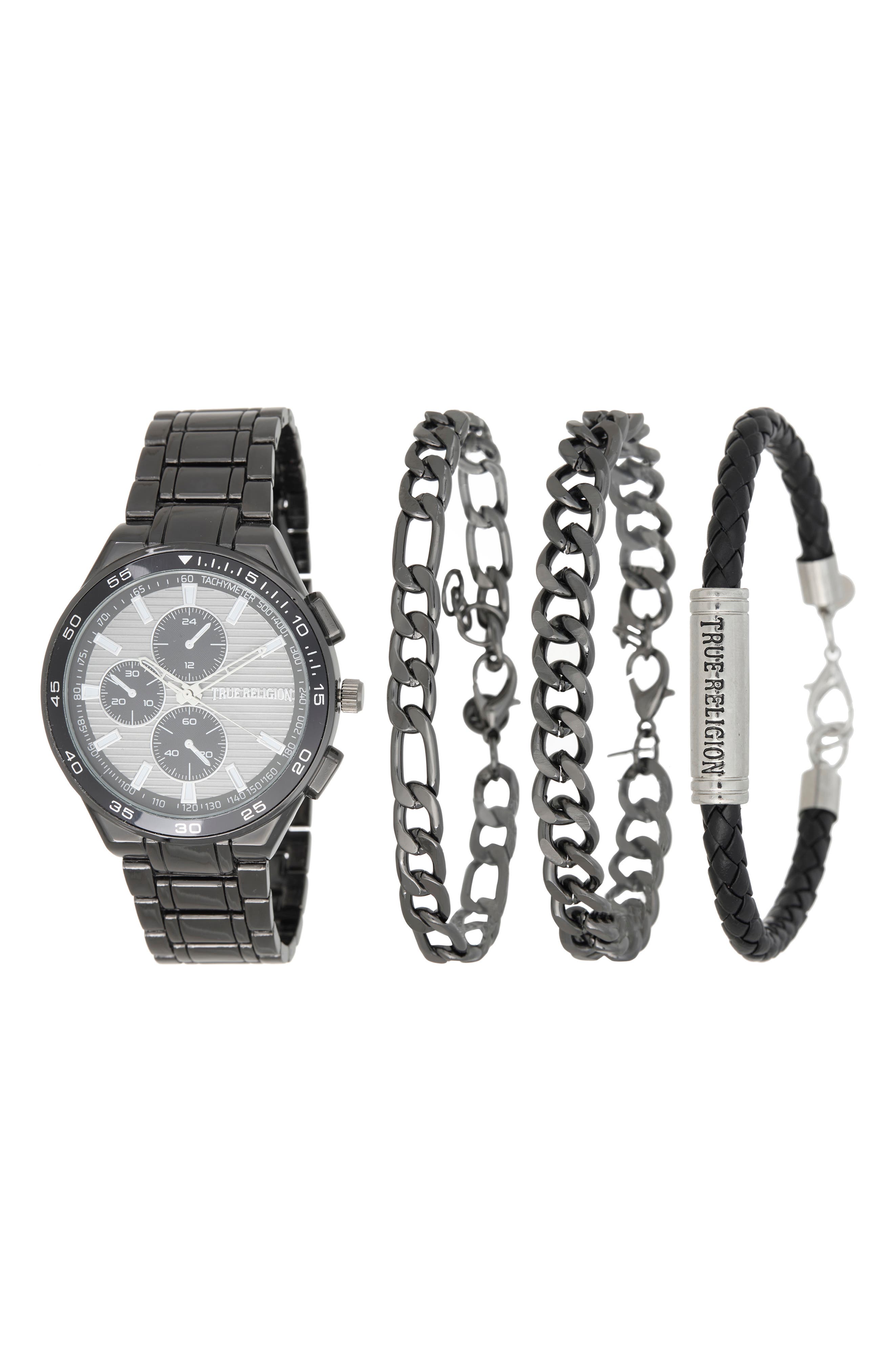 Set of 3 Bracelets & Quartz Bracelet Watch Set, 44mm x 55mm