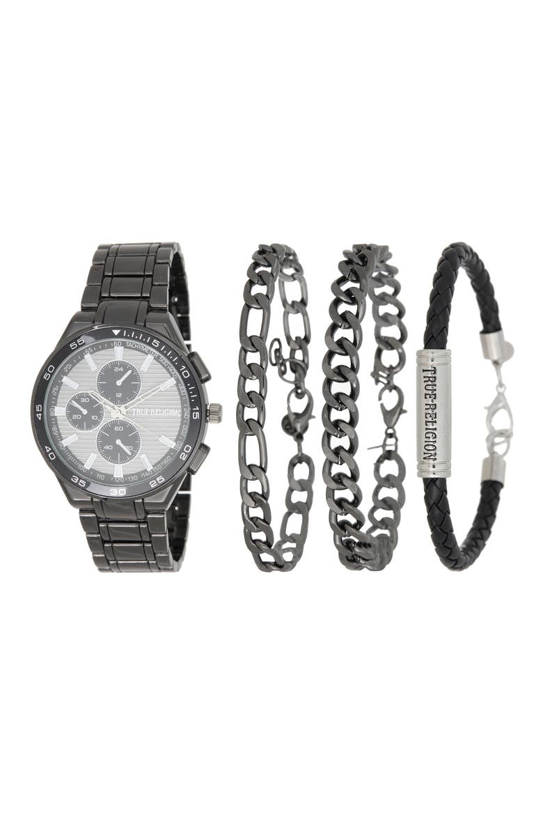Set of 3 Bracelets & Quartz Bracelet Watch Set, 44mm x 55mm, Main, color, GUNMETAL