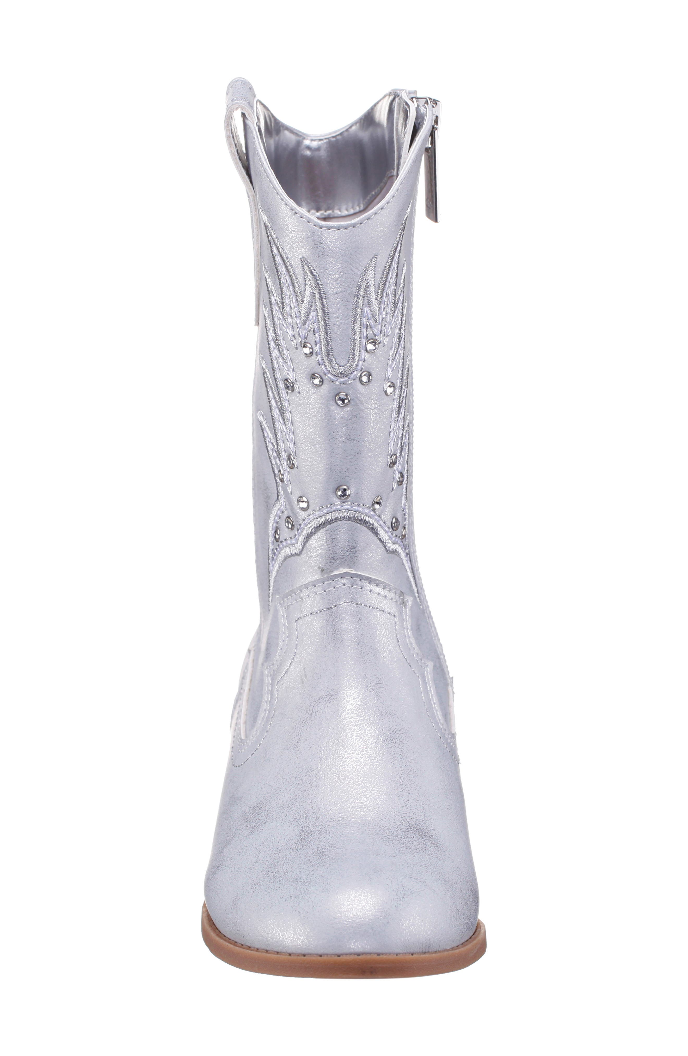 Nina Kids' Fillan Western Boot, Alternate, color, Silver Metallic