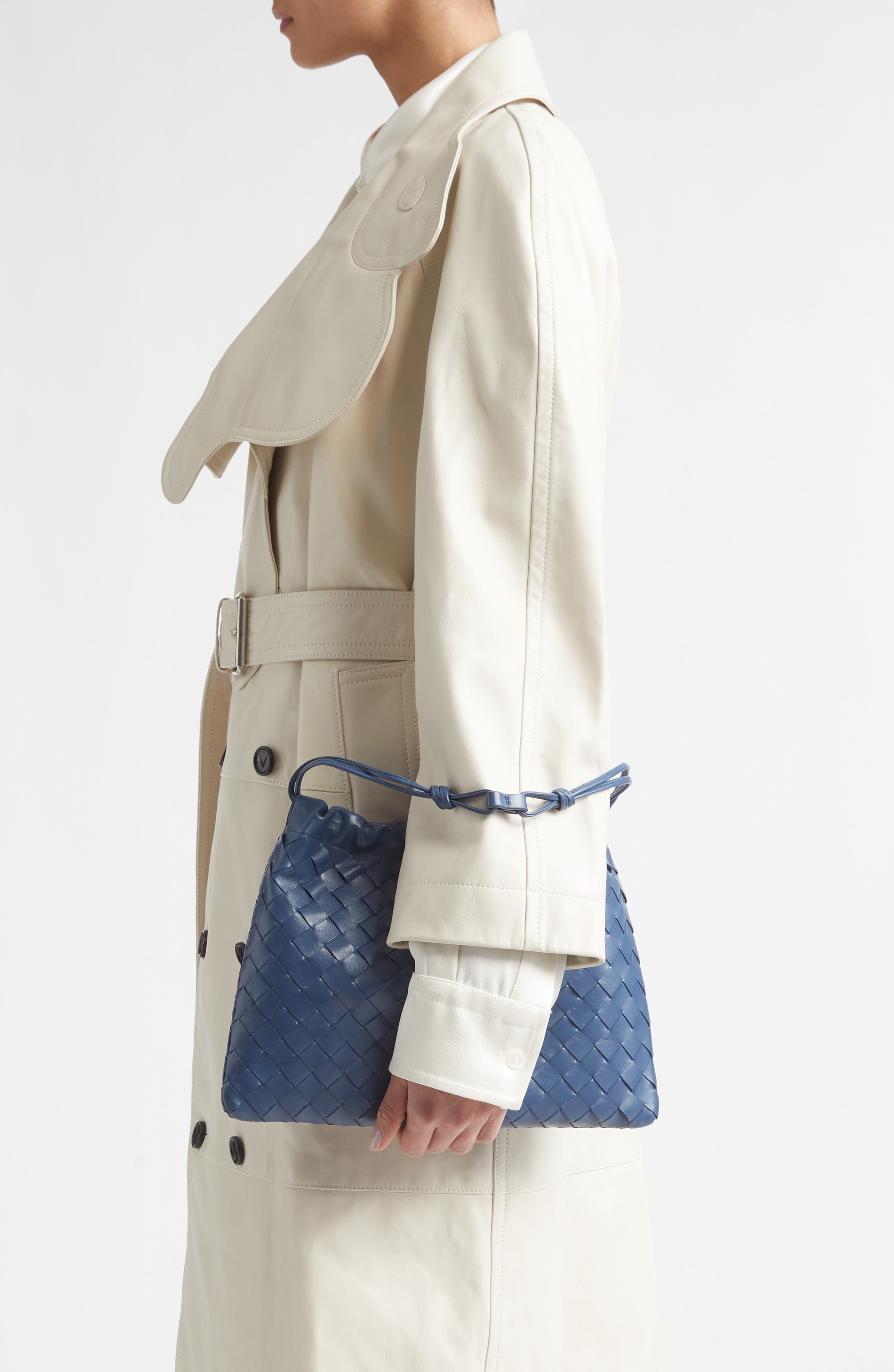 Bottega Veneta Medium Dustbag Intrecciato Leather Shoulder Bag, Alternate, color, Blue Venezia-Gold
