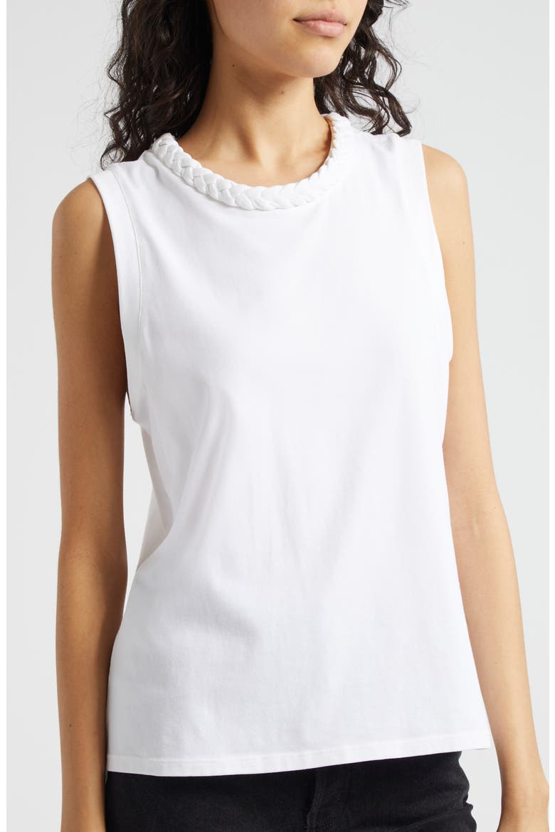 Braid Accent Sleeveless Cotton T-Shirt, Alternate, color, WHITE