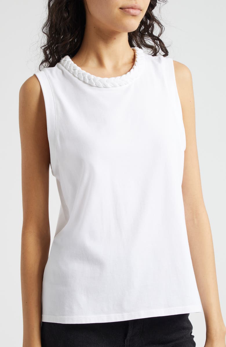 Cinq à Sept Braid Accent Sleeveless Cotton T-Shirt, Alternate, color,