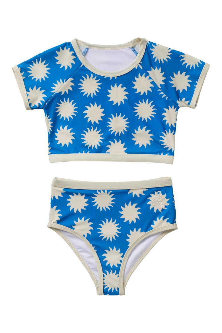 Kids' Soleil Short Sleeve Two-Piece Rashguard Swimsuit, Main, color, BLEU
