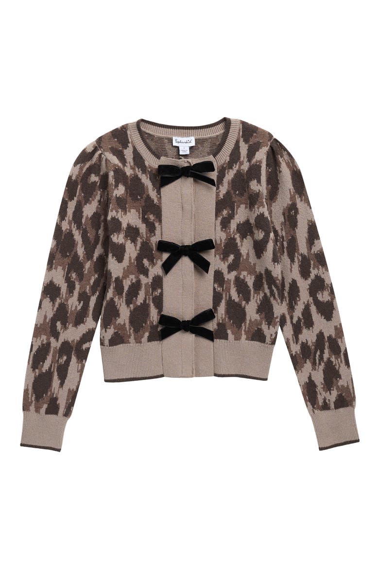 Kids' Leopard Bow Cardigan, Main, color, LEOPARD PRINT