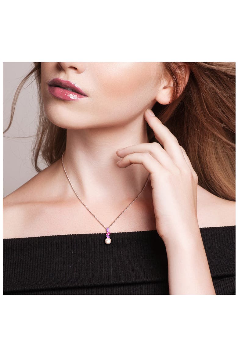 8-8.5mm Pink Cultured Freshwater Pearl Pendant Necklace & Drop Earrings Set, Alternate, color, PURPLE MULTI