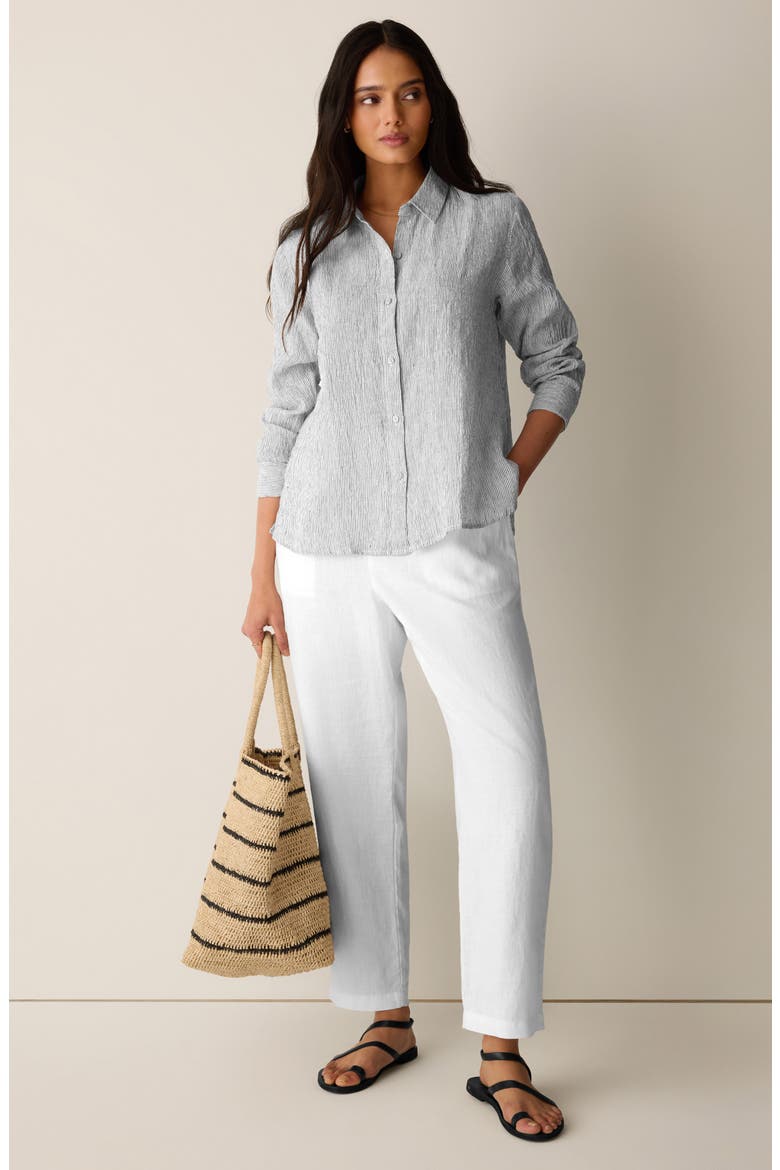 Stripe Organic Linen Button-Up Shirt, Alternate, color, WHITE BLACK