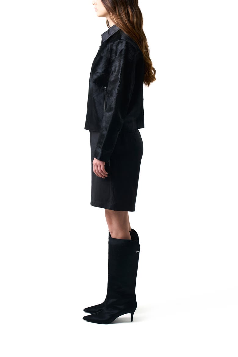Antares Jacket In Leather With Hair Trucker Silhouette, Alternate, color, Black