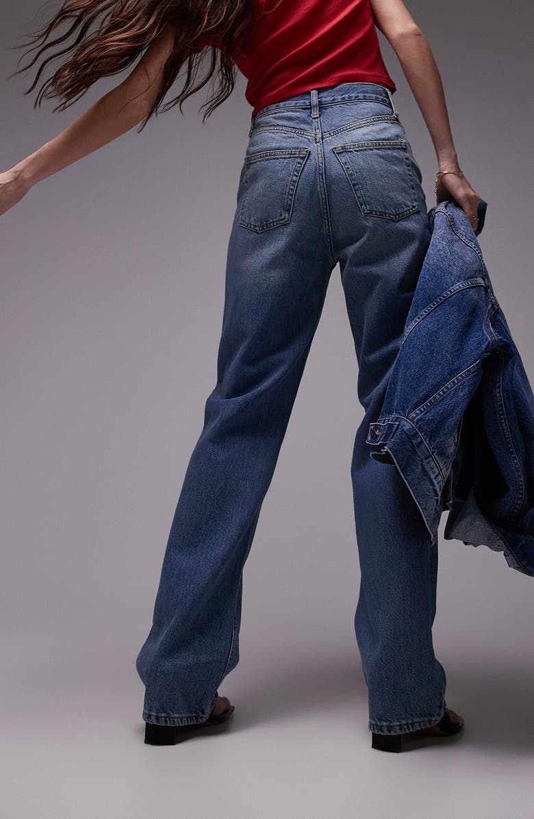 Topshop Kort High Waist Wide Leg Jeans, Alternate, color,