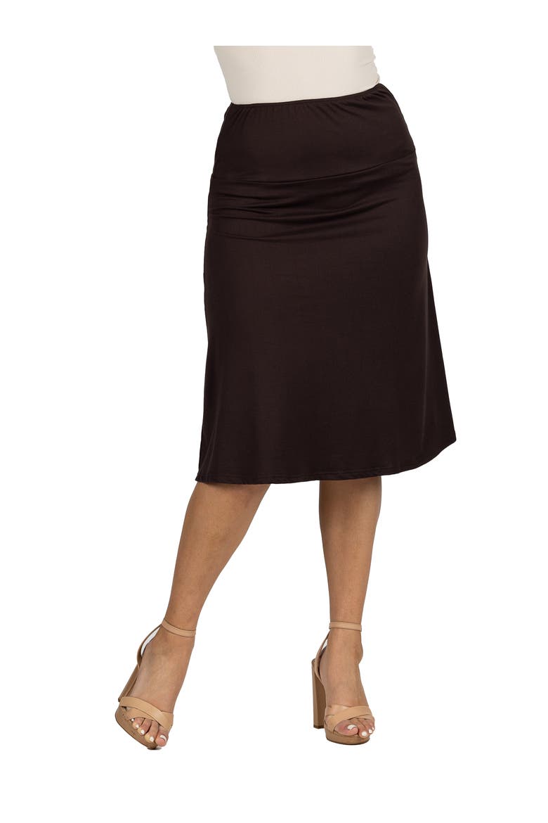 A-LINE Elastic Waist Knee Length Skirt, Main, color, Brown