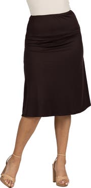 24seven Comfort Apparel A-LINE Elastic Waist Knee Length Skirt