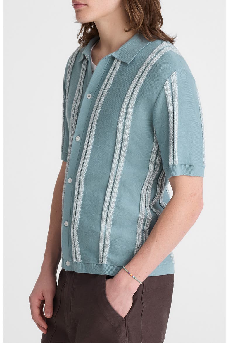 April Textured Stripe Full Botton Cotton Cardigan, Alternate, color, DISTANT OCEAN