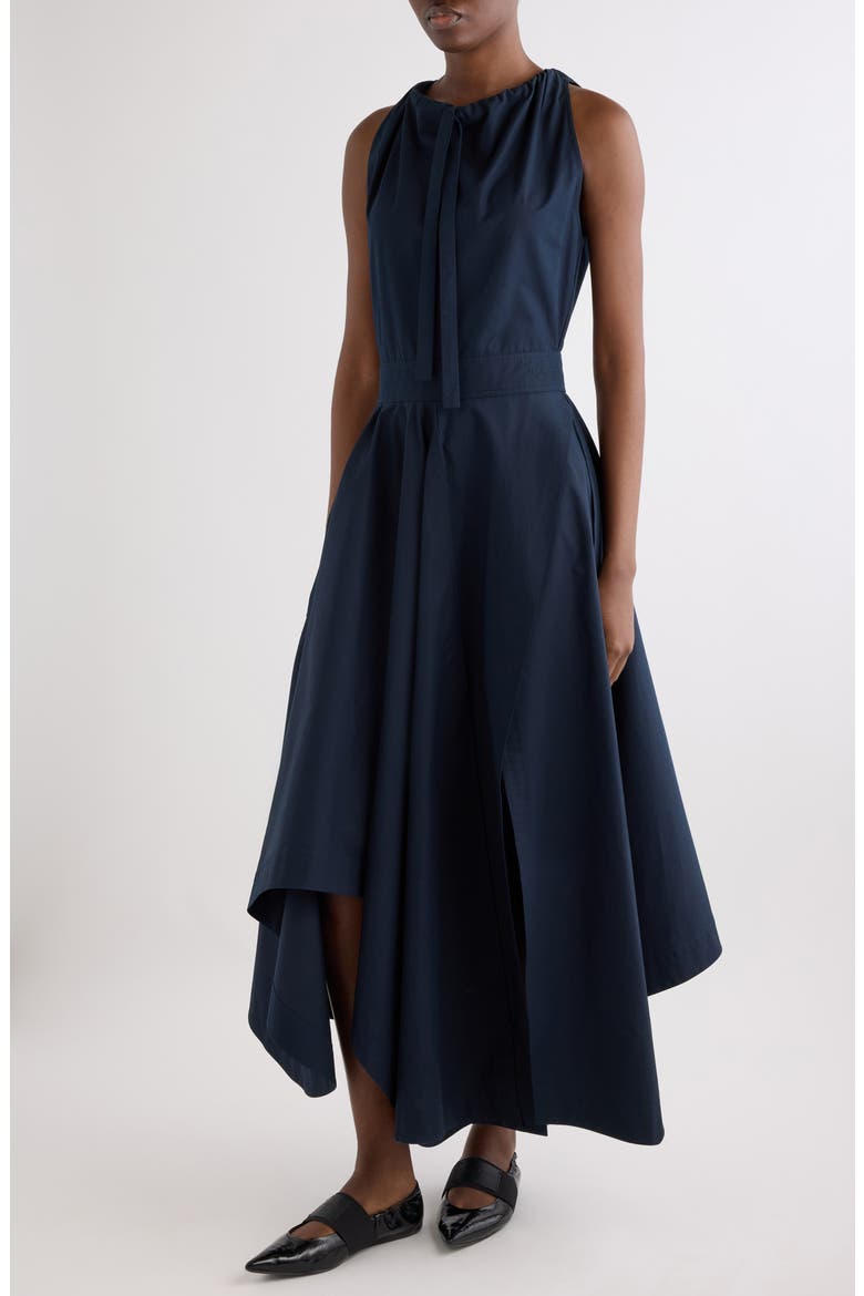 Asymmetric Long Dress with Bow, Alternate, color, DARK BLUE