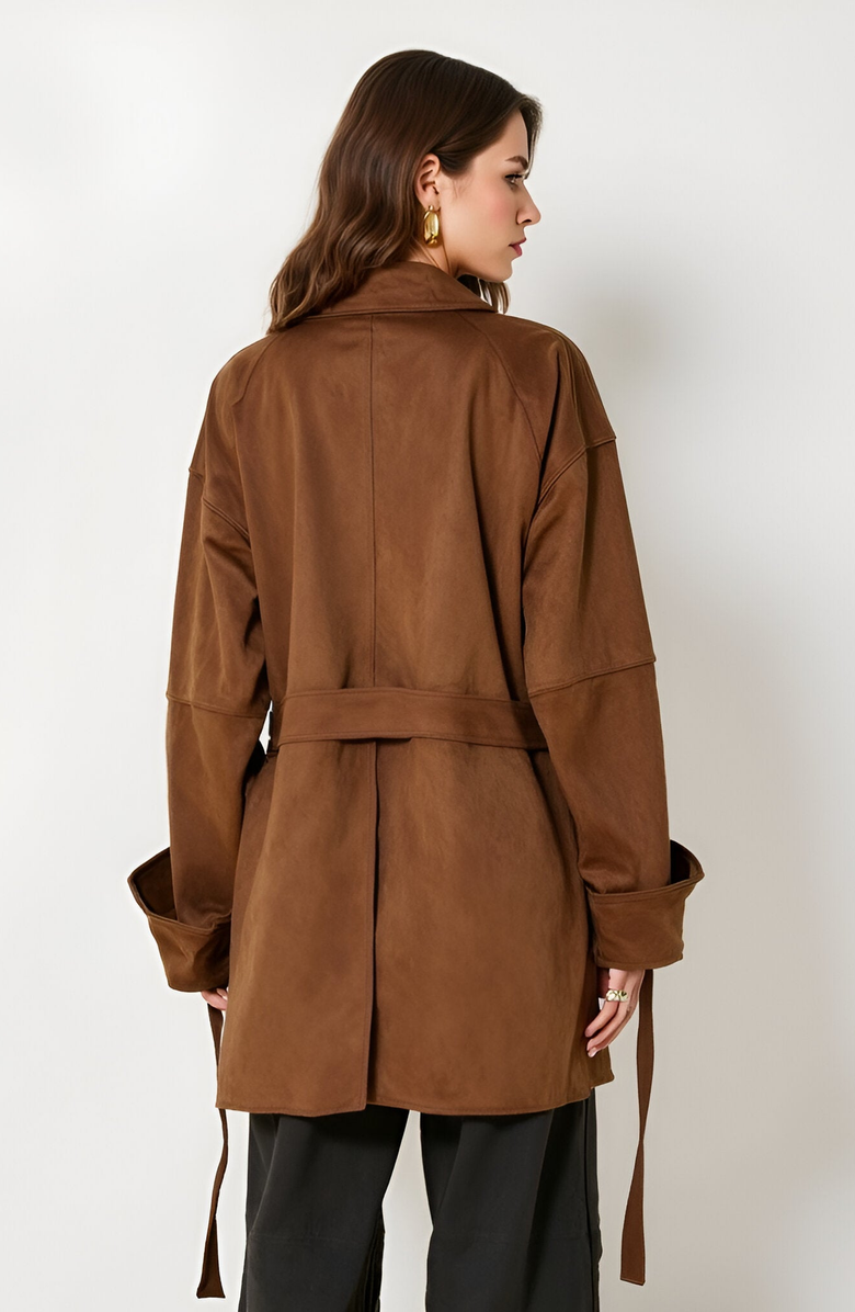Modenaire Oversized Faux Suede Coat with Wide Lapels and Side Pockets, Alternate, color,