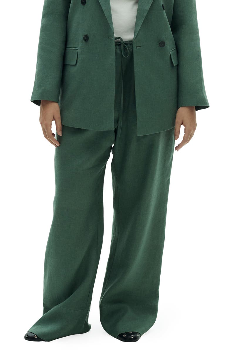 MANGO Musgo Linen Drawstring Pants, Main, color, Medium Green