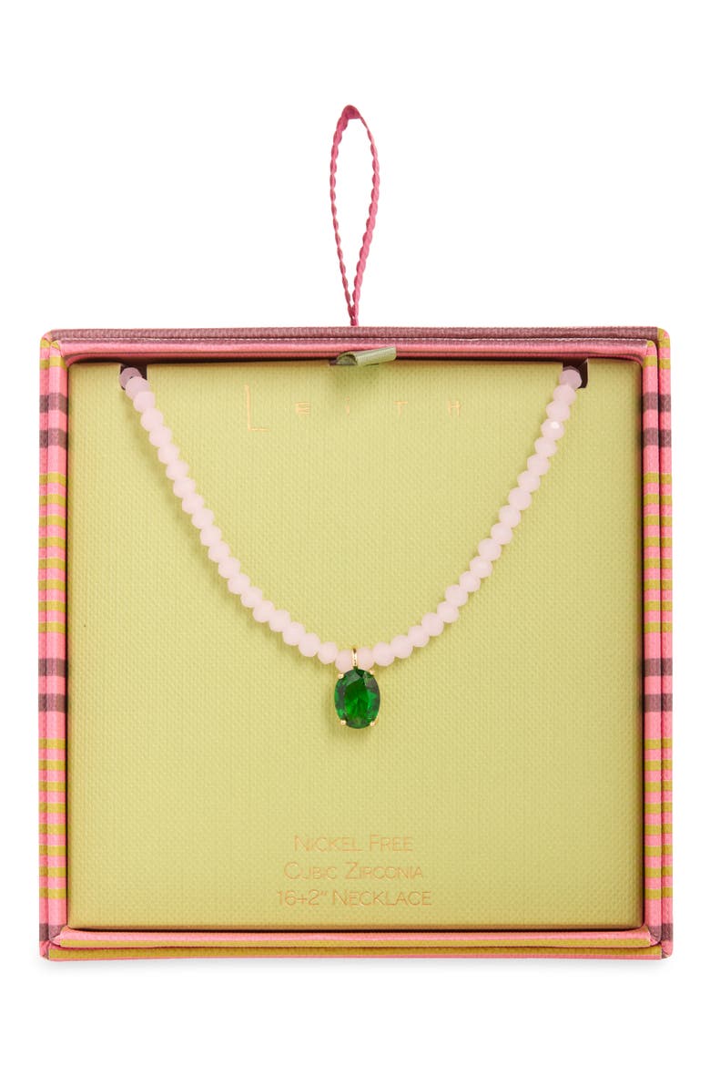 Oval Pendant Bead Necklace, Main, color, GREEN- PINK- GOLD