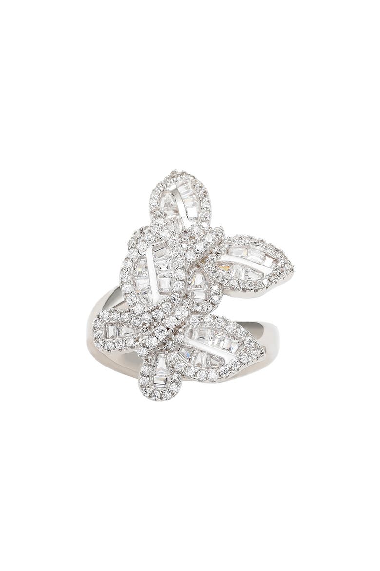 Sterling Silver CZ Double Butterfly Ring, Alternate, color, WHITE