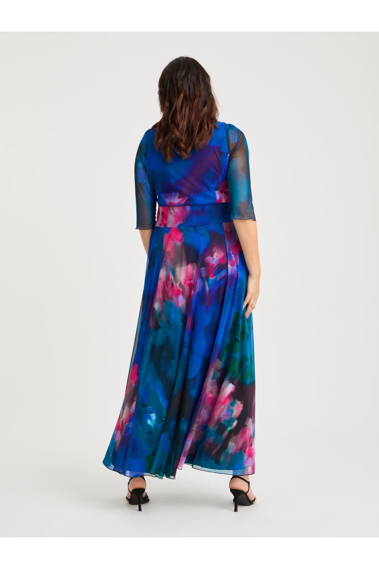 Elizabeth Floral Print Mesh Maxi Gown, Alternate, color, Blue Green Multi