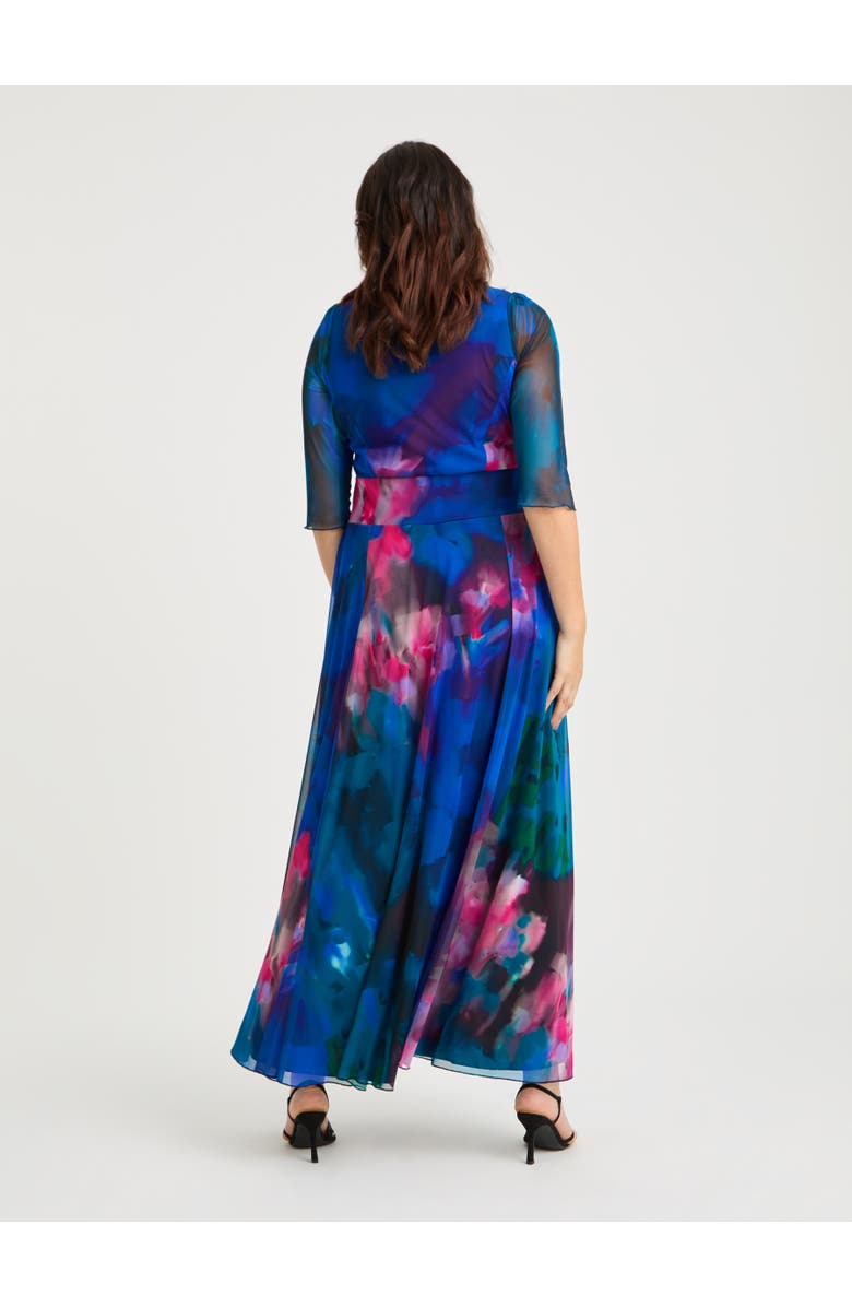 Scarlett & Jo Elizabeth Floral Print Mesh Maxi Gown, Alternate, color, Blue Green Multi