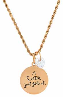 HMY JEWELRY Swarovski Crystal Charm Sister Stamped Pendant Necklace