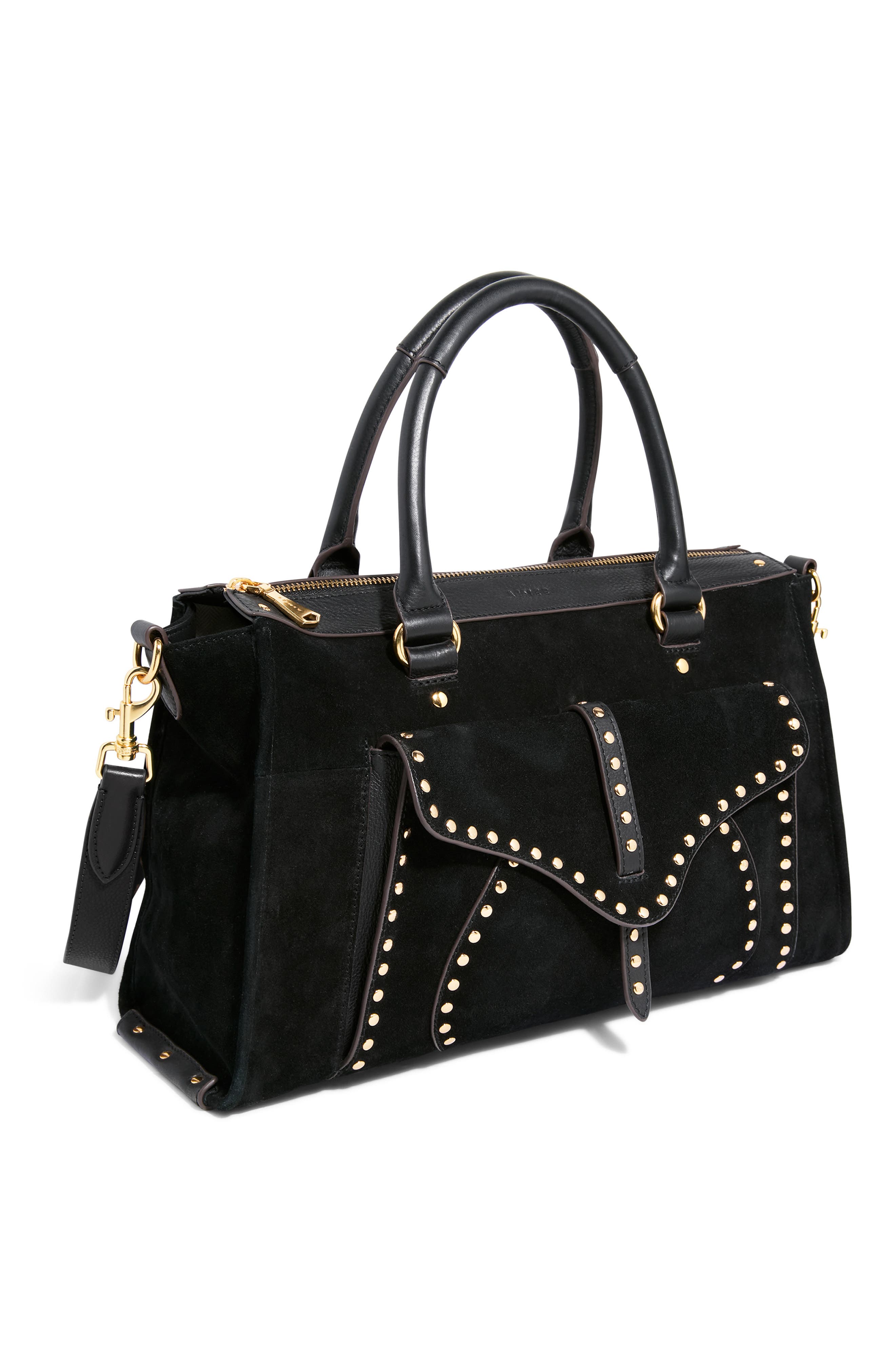 AIMEE Armour Leather Satchel, Alternate, color, Black Suede