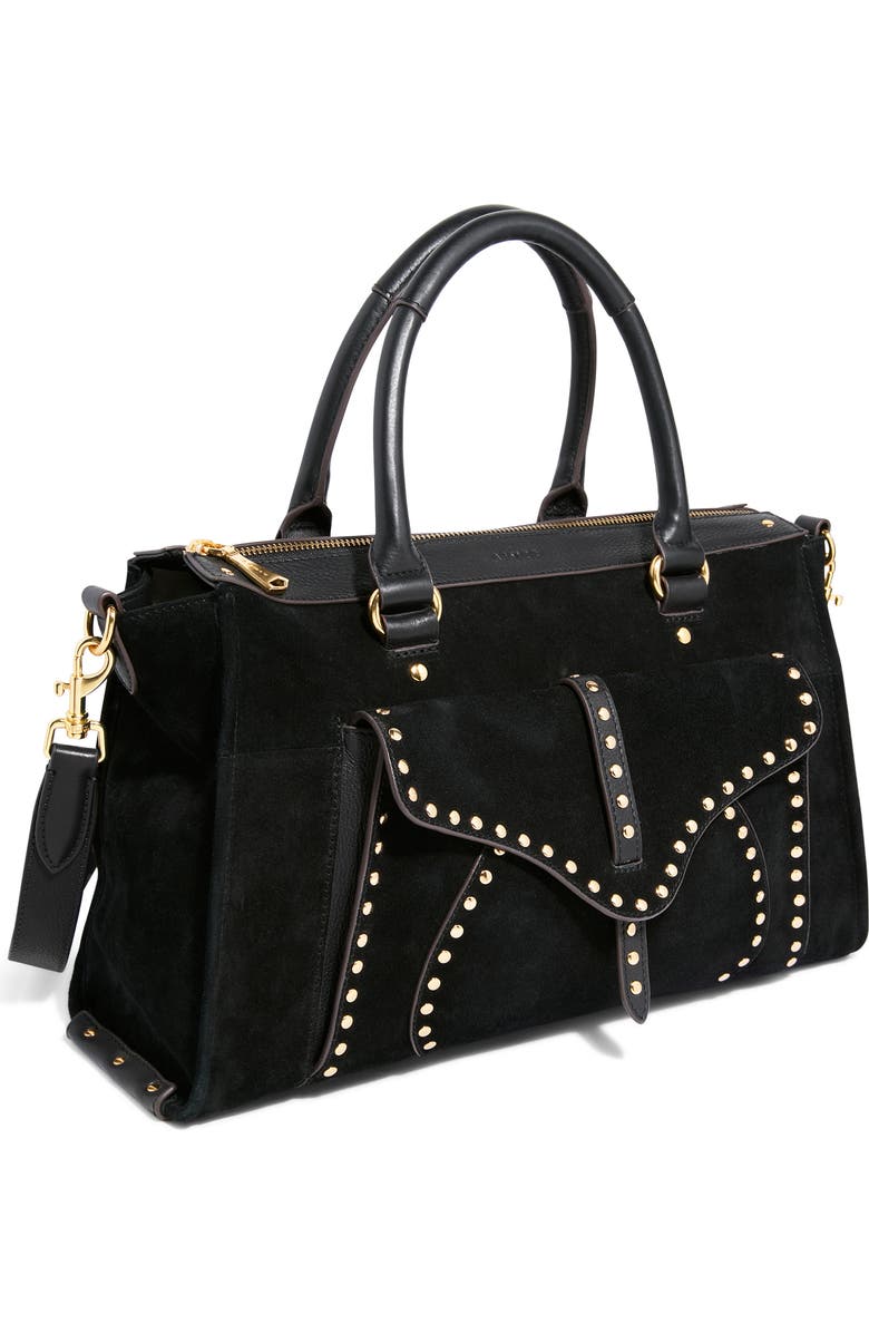 AIMEE Armour Leather Satchel, Alternate, color, Black Suede