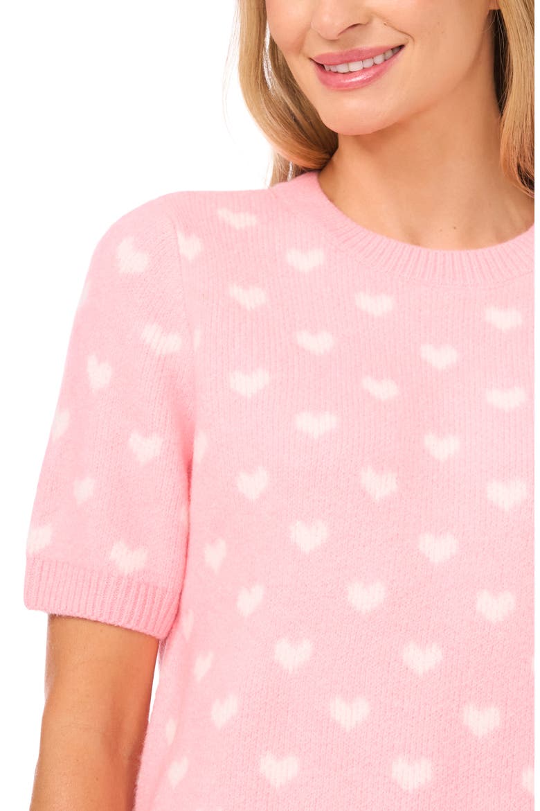 Heart Short Sleeve Crewneck Sweater, Alternate, color, PRISM PINK