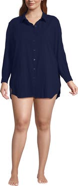 Lands' End Plus Size New Button-Up Shirt Cover-Up Dress