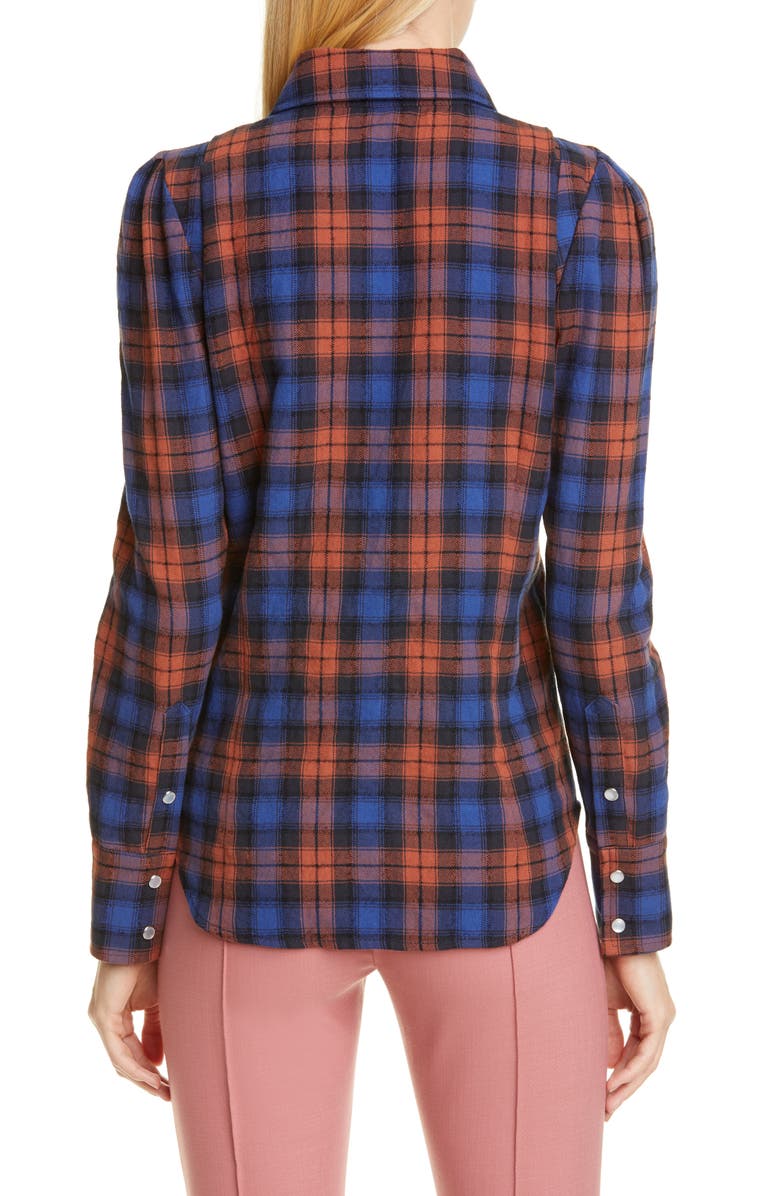 Smythe Puff Sleeve Plaid Flannel Shirt, Alternate, color, 