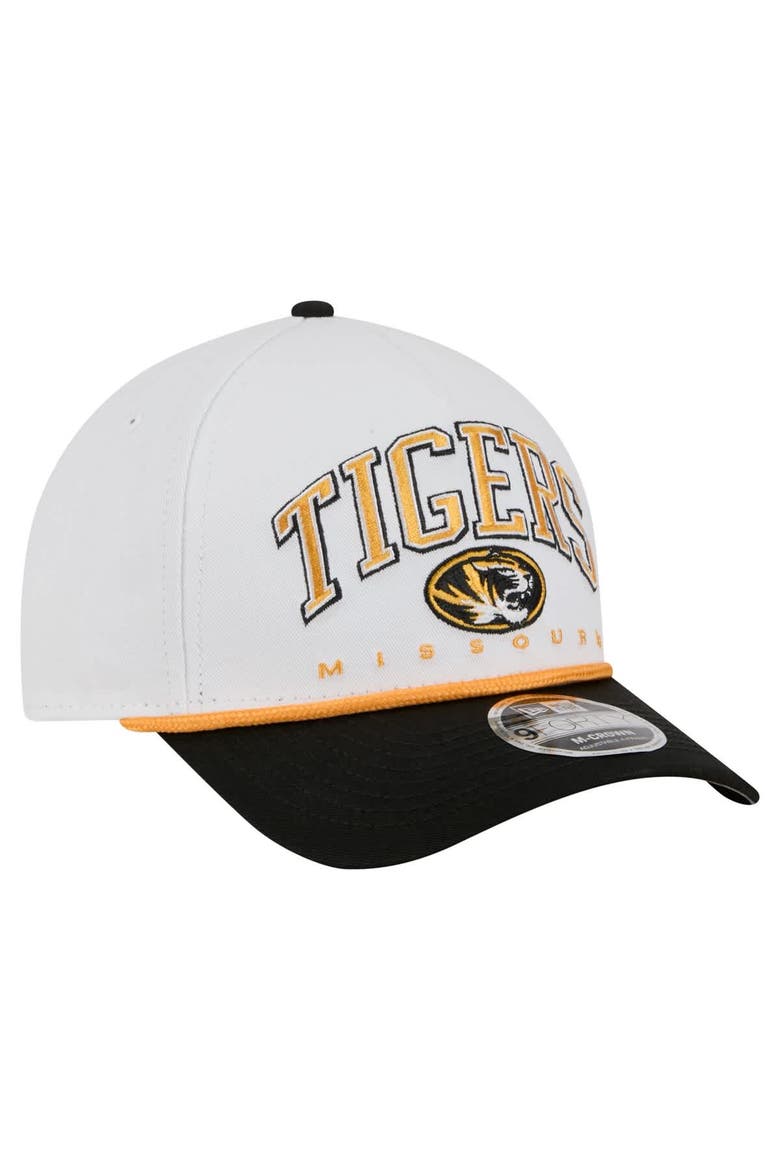 Men's New Era White/Black Missouri Tigers Arch Two-Tone Rope 9FORTY A-Frame M-Crown Adjustable Hat, Alternate, color, White