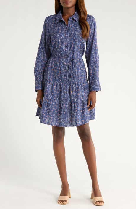 Tommy Bahama Blue Sea Flora Long Sleeve Cotton Shirtdress