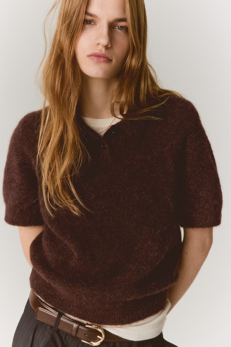 Alpaca-blend Polo Shirt, Alternate, color, Dark brown