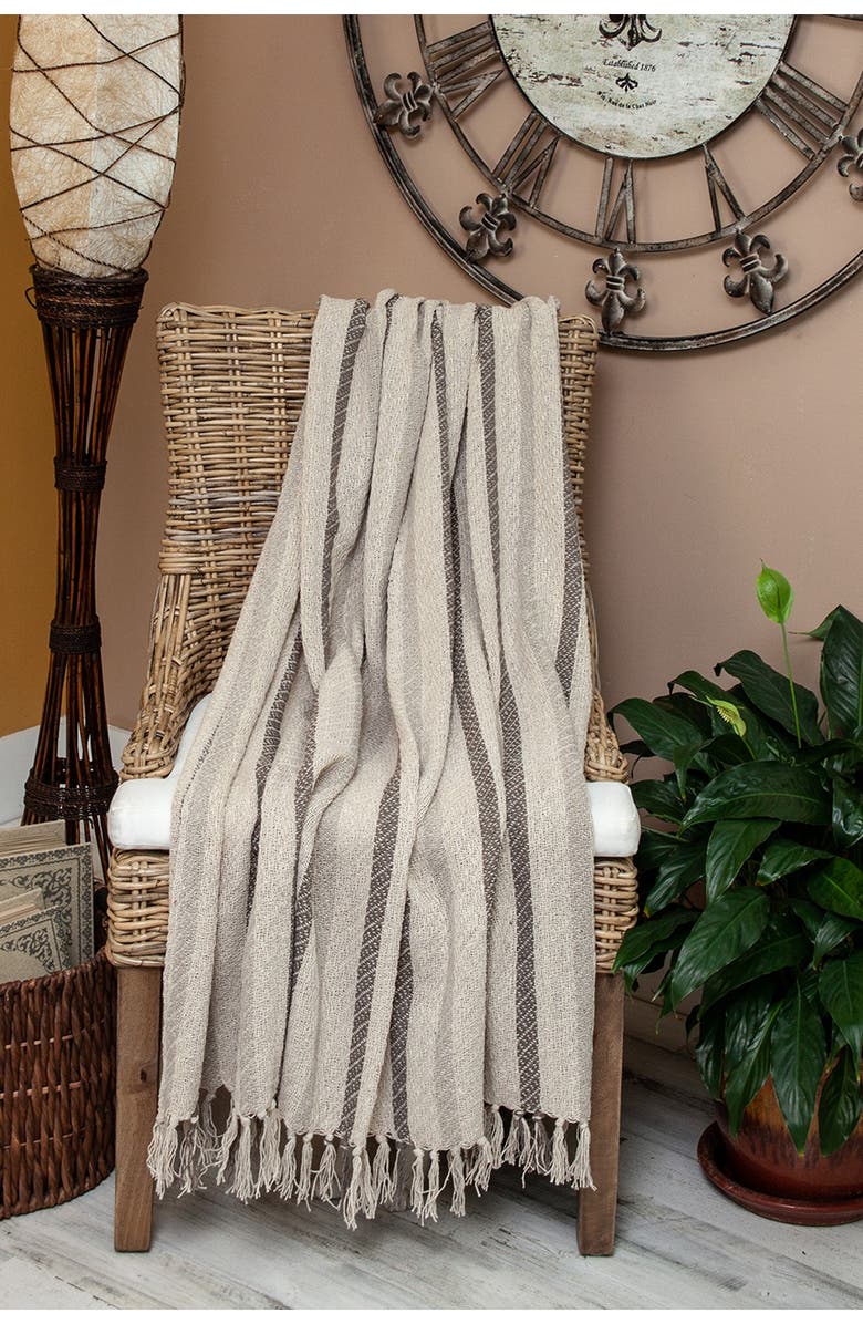 PARKLAND COLLECTION Robby Transitional Beige 52" x 67" Woven Handloom Throw, Alternate, color, Beige