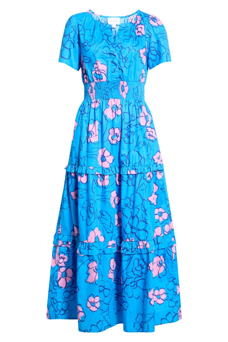 Palmer Cotton Poplin Tiered Maxi Dress, Alternate, color, BLUES-PINK