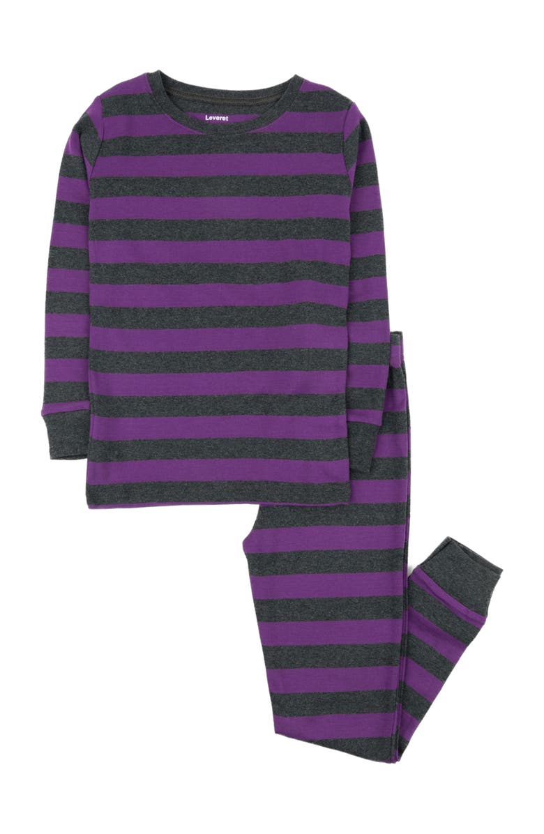 Leveret Kids Two-Piece Striped Cotton Matching Family Pajamas, Alternate, color, Purple & Dark Gray