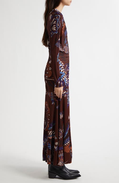 Farm Rio Floral Midi Dress In Delicate Garden Brown