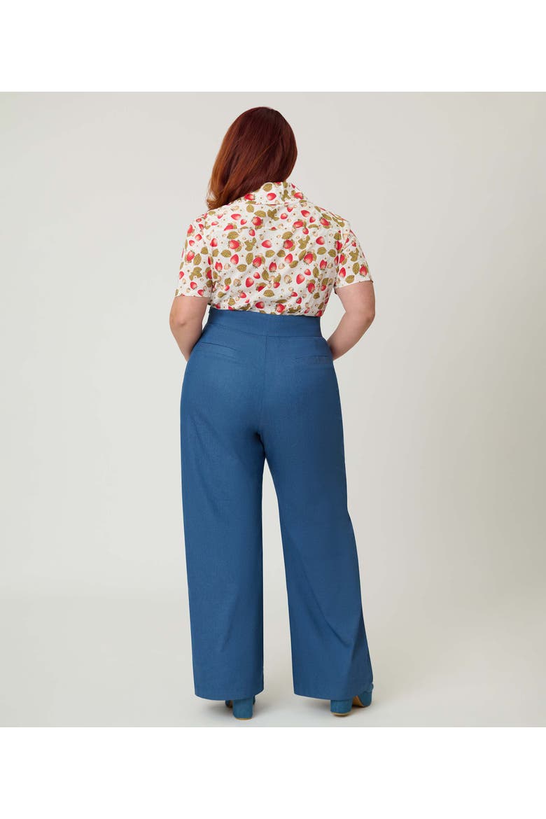 Plus Size 1940s Ginger Wide Leg Pants, Alternate, color, Blue Chambray