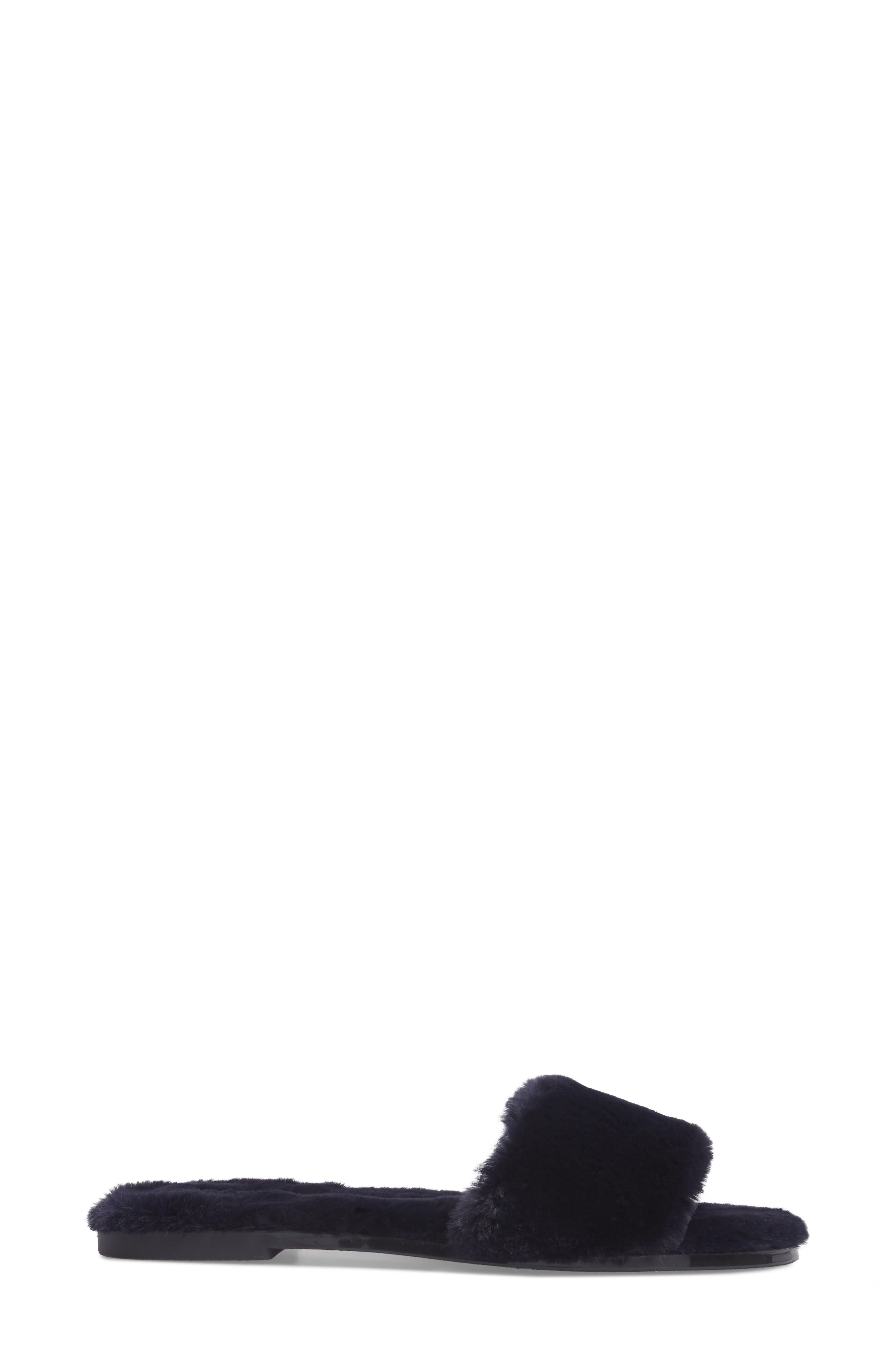Mulholland Faux Fur Slide Sandal, Alternate, color, NAVY