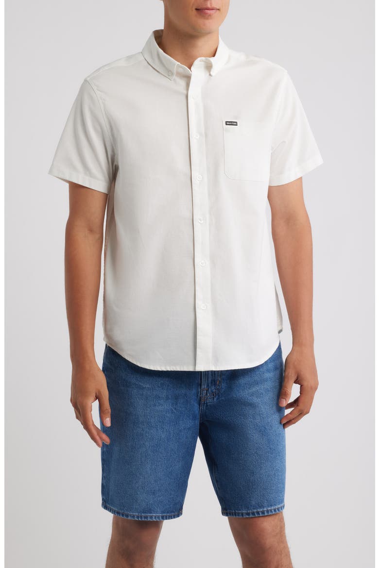 Sanford Oxford Short Sleeve Cotton Blend Button-Up Shirt, Main, color, OFF WHITE