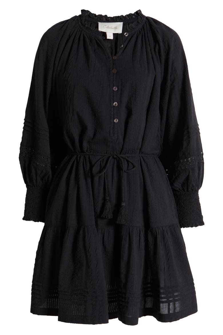 Meadow Long Sleeve Cotton Seersucker Minidress, Alternate, color, BLACK