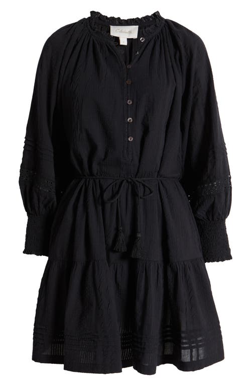 Cleobella Meadow Long Sleeve Cotton Seersucker Minidress In Black