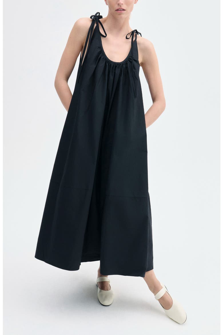 Gathered Halter Dress in Cotton Poplin, Main, color, Black
