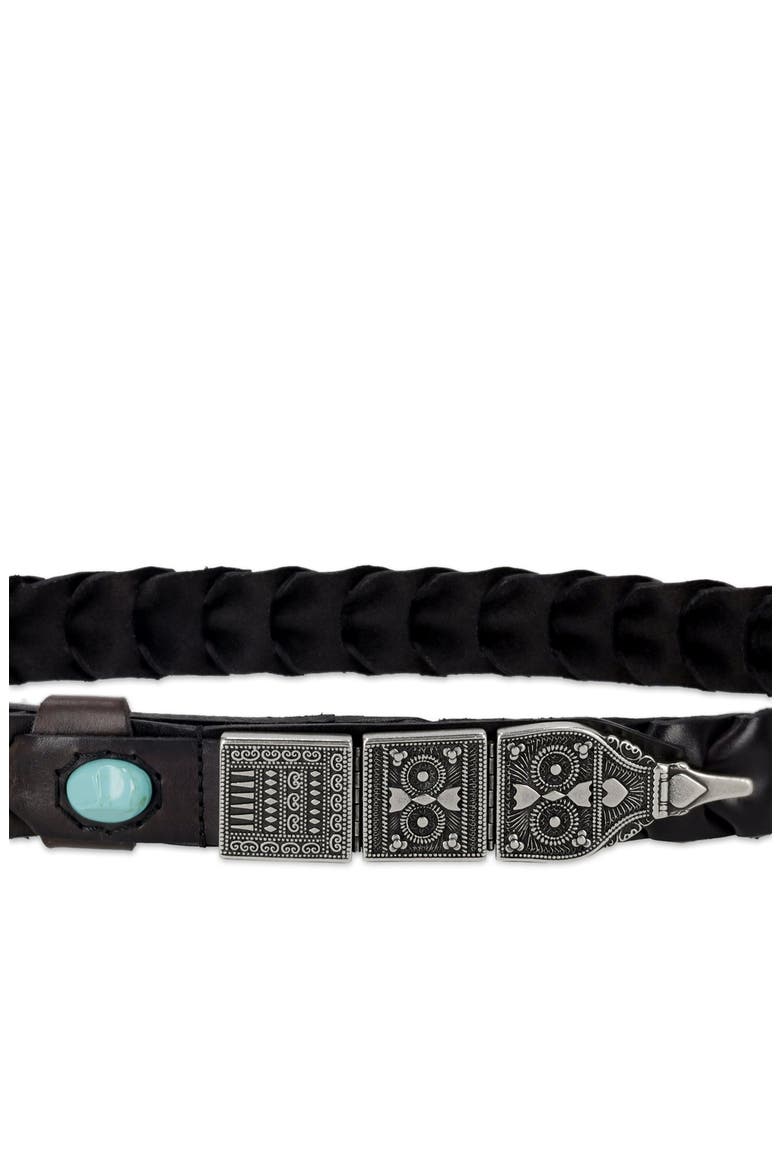 Tess Woven Leather Belt, Alternate, color, BLACK