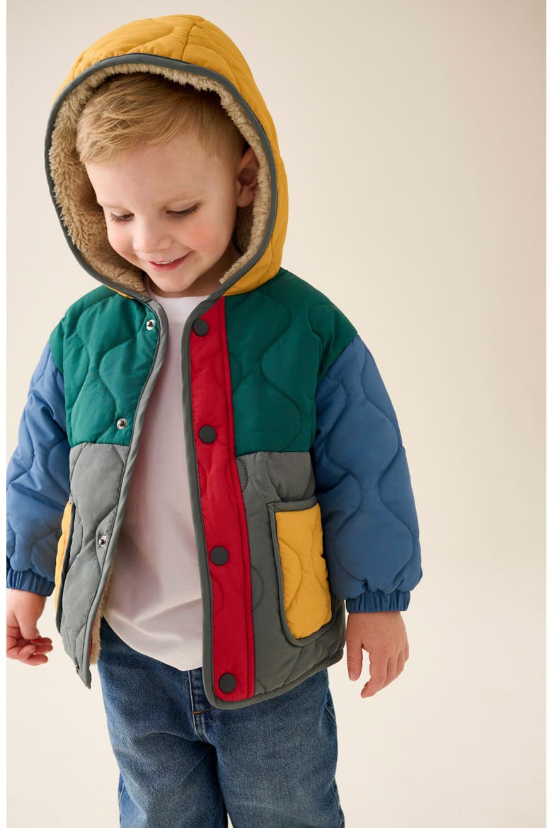 Kids' Bright Colorblock Hooded Puffer Jacket, Alternate, color, GREEN