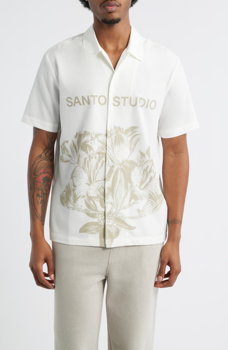 SANTO STUDIO Flower Graphic Button-Up Shirt, Main, color, White