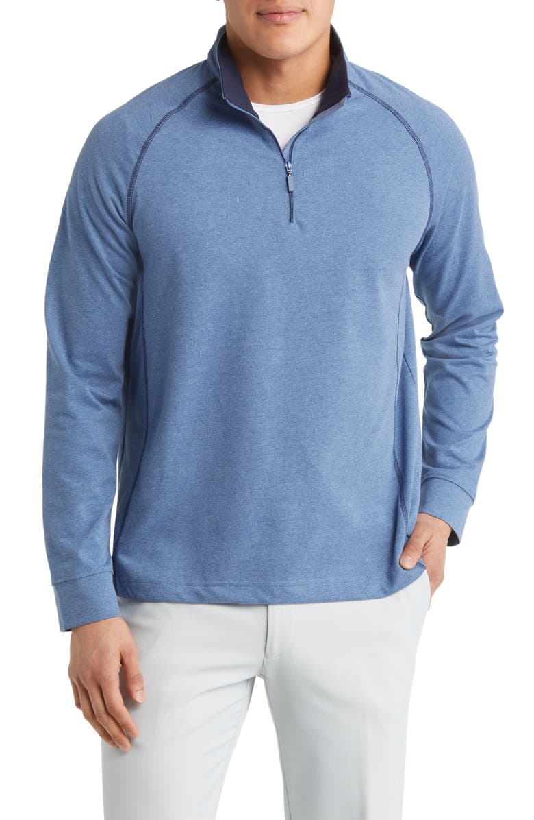 Johnston & Murphy XC4<sup>®</sup> Quarter Zip Piqué Performance Golf Pullover, Main, color, Blue